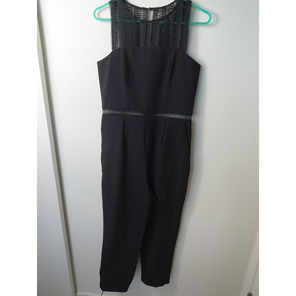 Bardot black cropped jumpsuit with lace waist panel and shoulders US 10 NWOT